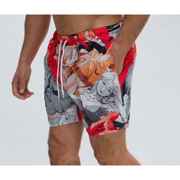 Nova Men Anime Robot Girl Swim Trunks Shorts Men's XL Multicolor 6" Inseam - Picture 3 of 7